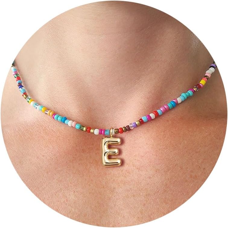 VRIUA Colorful Initial Necklaces for Women – Bubble Letter A-Z Necklace Handmade Beaded Necklace Dainty Initial Necklaces for Girls Kids - Teen Girls Gifts Trendy Jewelry - Image 1